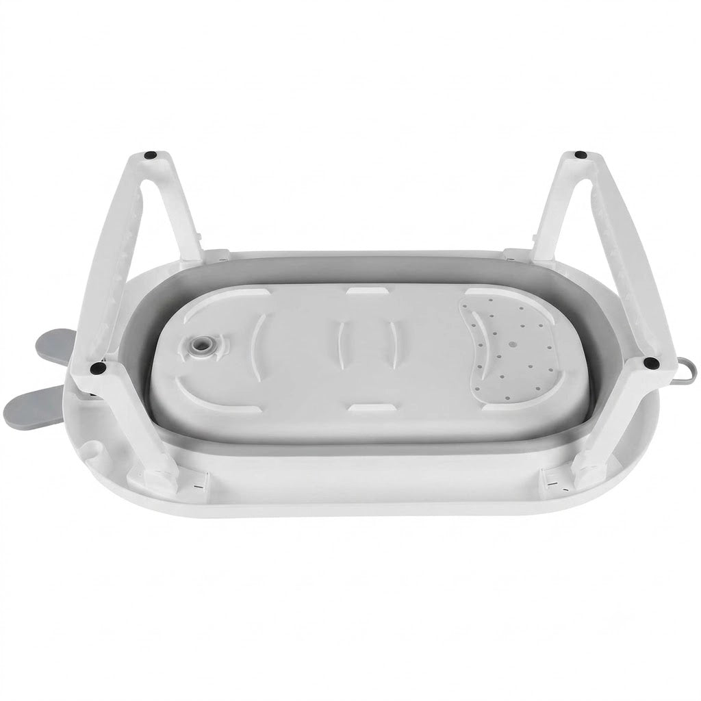 Baignoire Bébé Pliable Bouchon Thermosensible et Support Pommeau - Lapin Gris