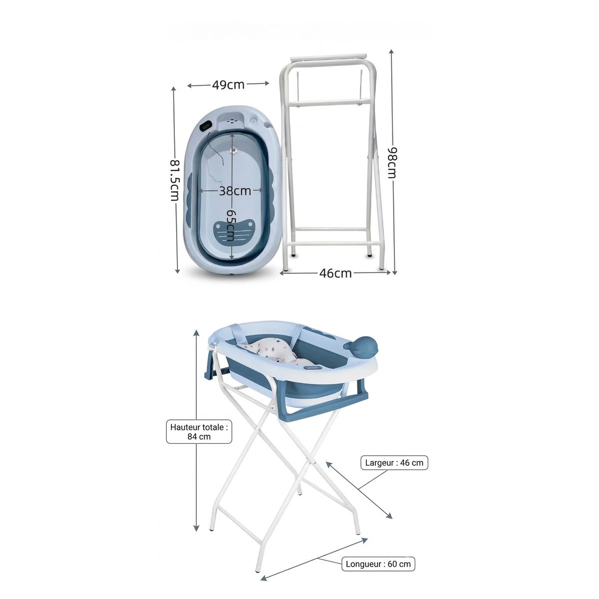 Baignoire Bébé Pliable avec Thermomètre LCD et Compartiment de Rangement - Cocoon Bleu