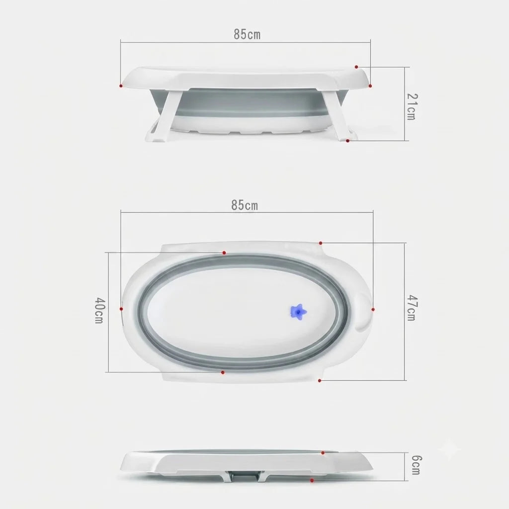 Dimensions détaillées de la cuve de la baignoire bébé pliable Luna dépliée