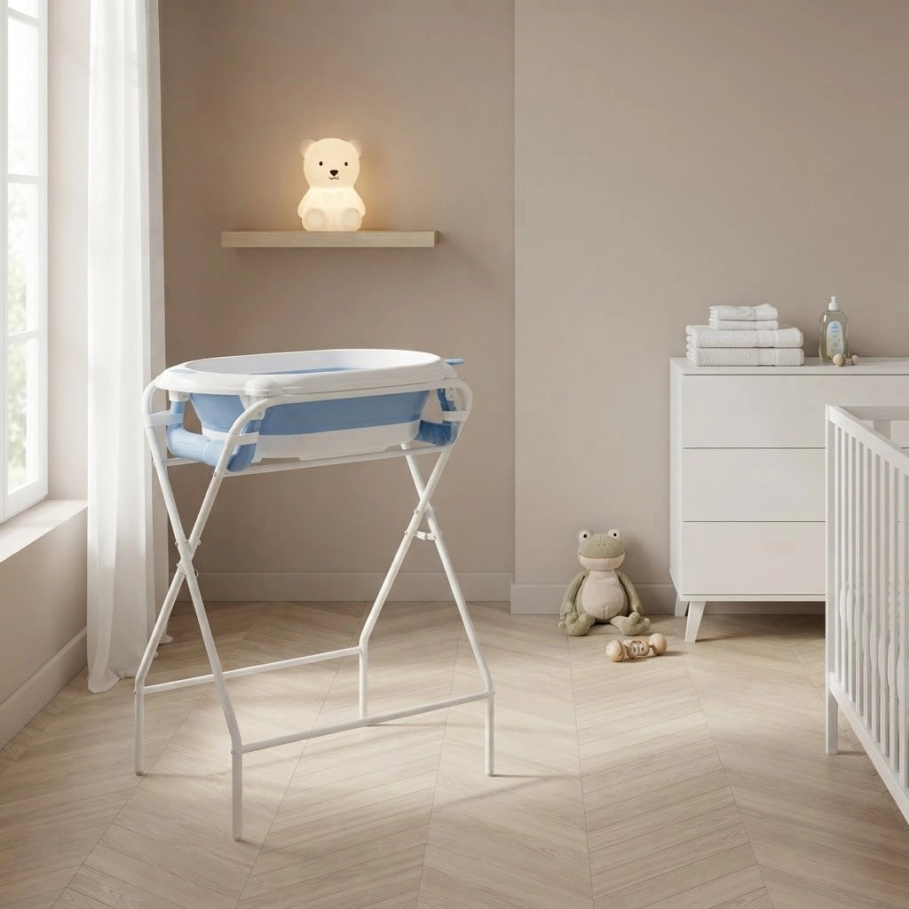 Baignoire Bébé Pliable avec Thermomètre Intégré et Coussin Flottant - Nuage Bleu