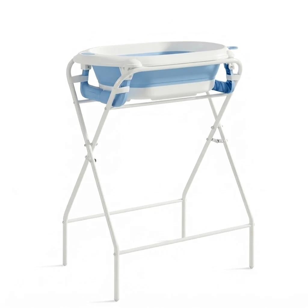 Baignoire Bébé Pliable avec Thermomètre Intégré et Coussin Flottant - Nuage Bleu