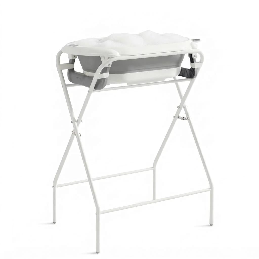Baignoire Bébé Pliable avec Thermomètre Intégré et Coussin Flottant - Nuage Gris