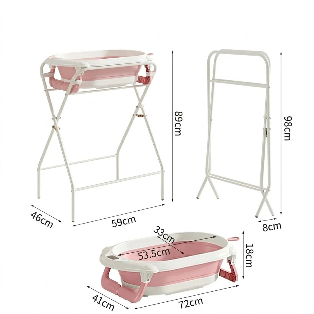 Baignoire Bébé Pliable avec Thermomètre Intégré et Coussin Flottant - Nuage Rose