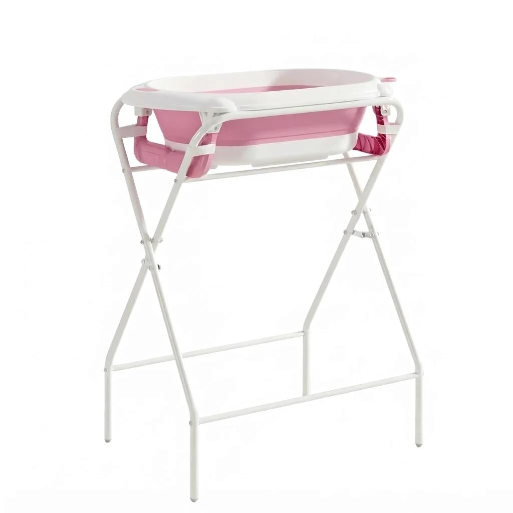 Baignoire Bébé Pliable avec Thermomètre Intégré et Coussin Flottant - Nuage Rose