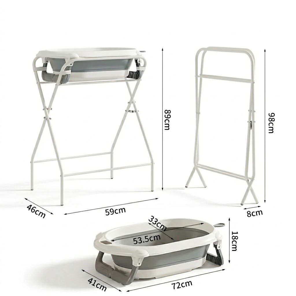 Baignoire Bébé Pliable Nuage avec Support (Gris) dimension
