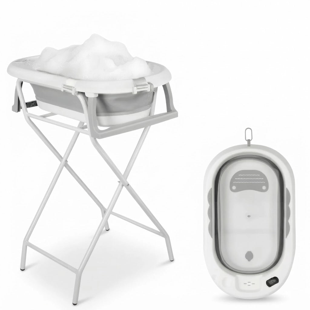 Baignoire Bébé Pliable avec Thermomètre LCD et Compartiment de Rangement - Cocoon Gris