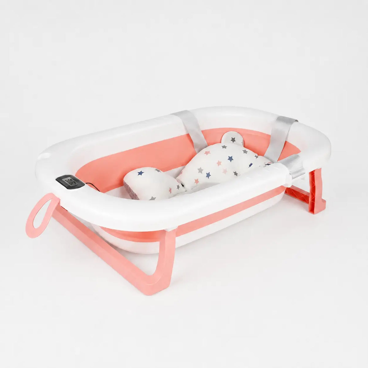 Baignoire Bébé Pliable Sécurisée Double Appui avec Crochet - Iris Rose