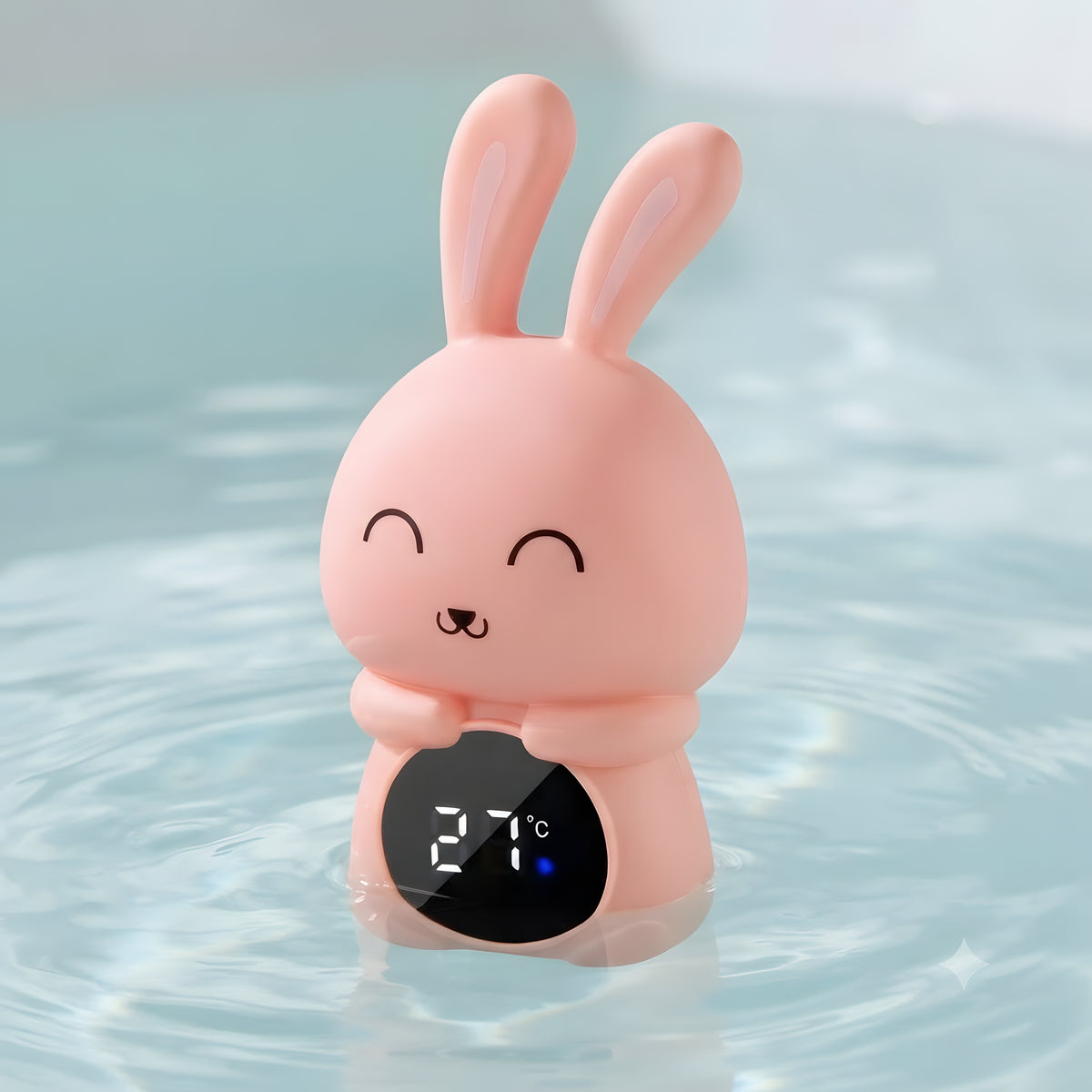 Thermomètre de bain bébé digital (Petit Lapin – Rose Bonbon) dans le bain