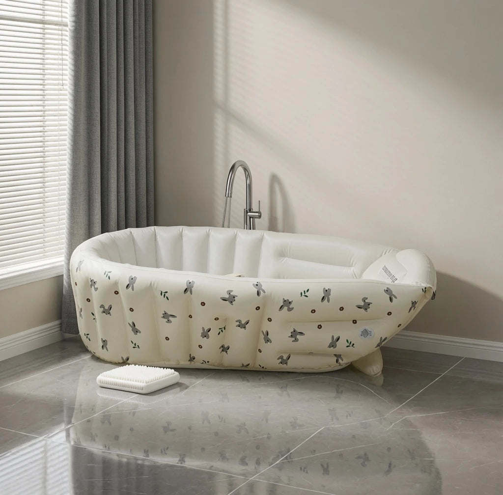 Baignoire Gonflable Bébé avec Pompe Intégrée et Fond Antidérapant - Bulle Lapin