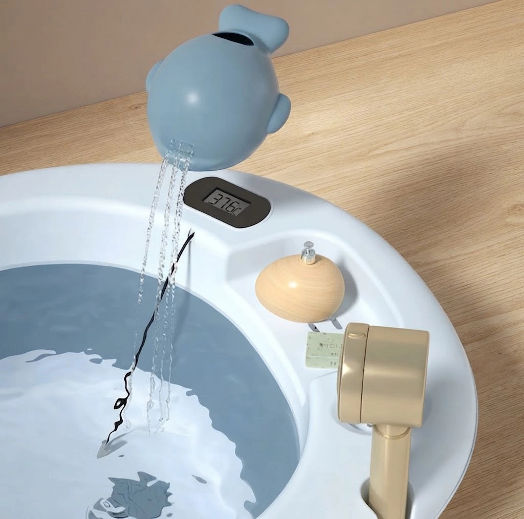 Baignoire Bébé Pliable avec Thermomètre LCD et Compartiment de Rangement - Cocoon Bleu