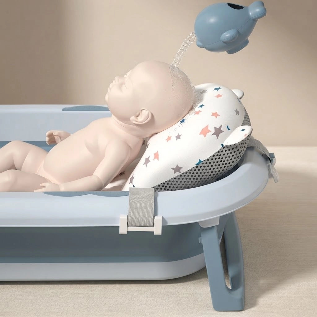 Baignoire Bébé Pliable avec Thermomètre LCD et Compartiment de Rangement - Cocoon Gris