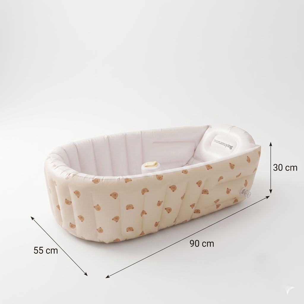 Baignoire Gonflable Bébé avec Pompe Intégrée et Fond Antidérapant - Bulle Petit Ours
