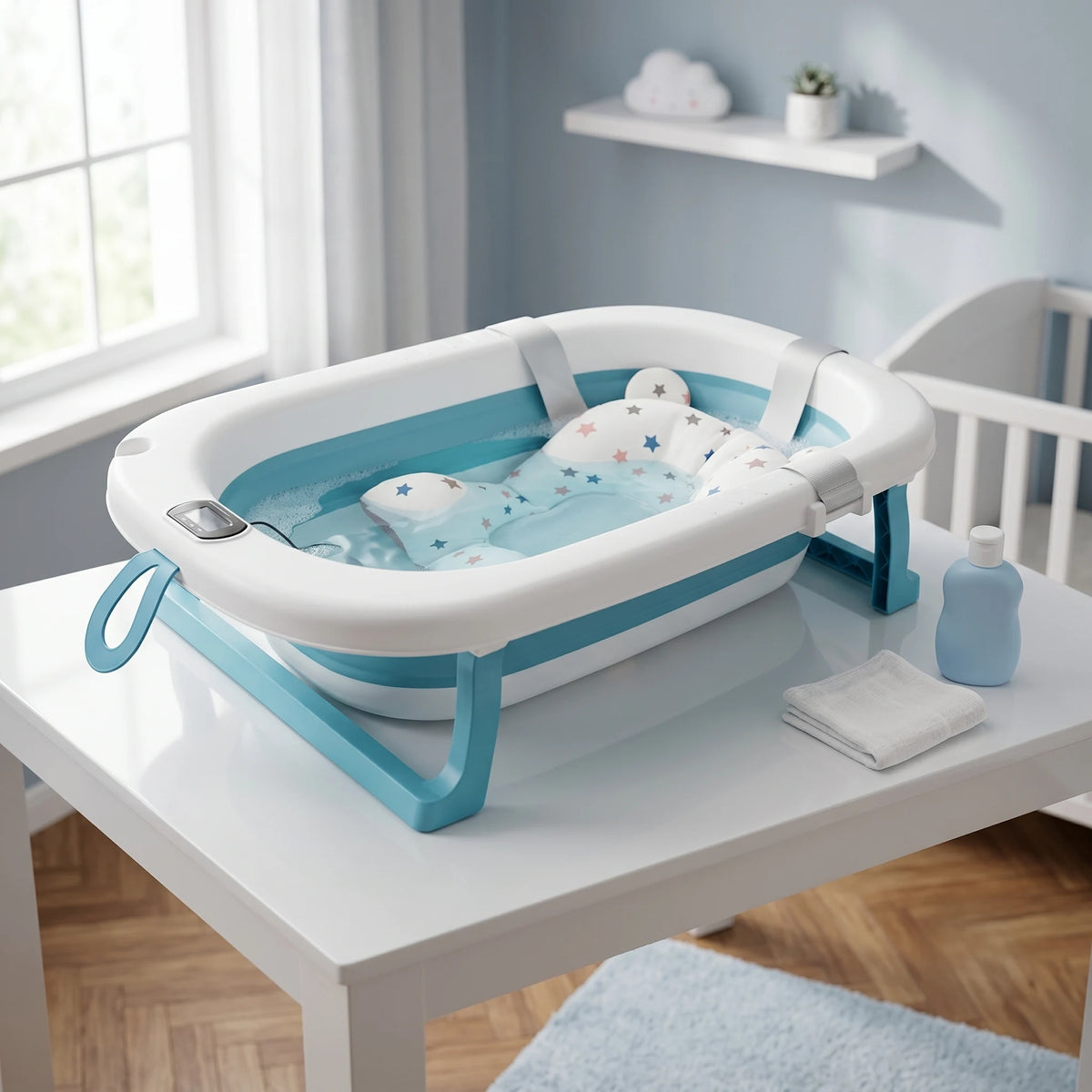 baignoire_bebe_pliable_iris_bleu_dimension