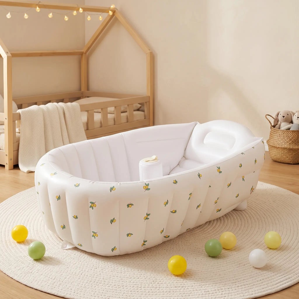 Baignoire Gonflable Bébé avec Pompe Intégrée et Fond Antidérapant - Bulle Citron