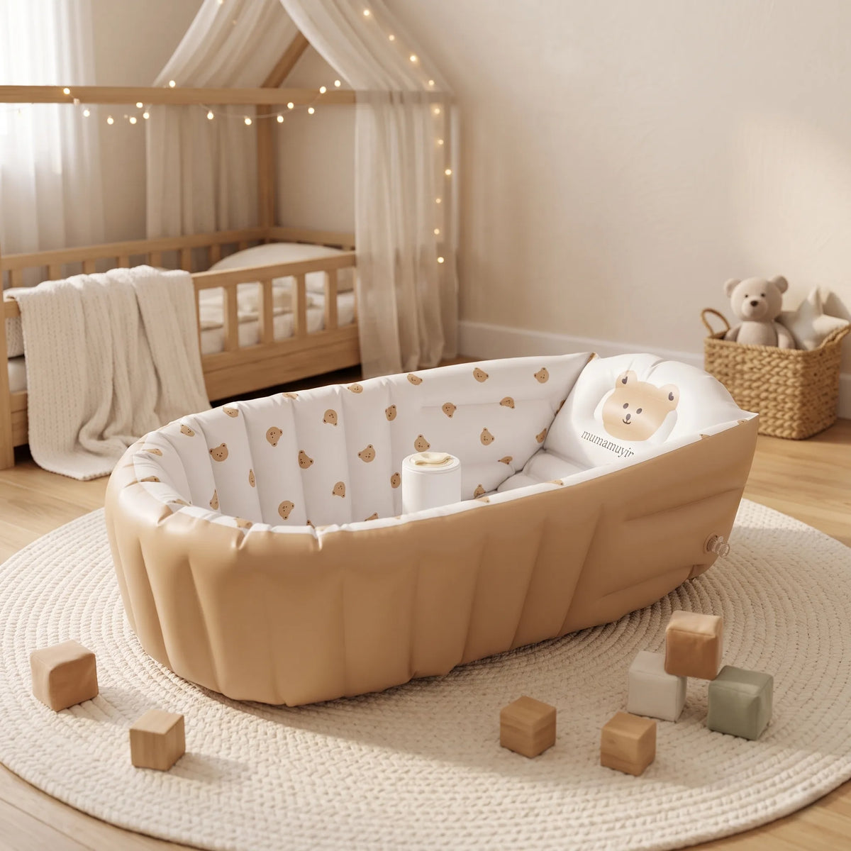 Baignoire Gonflable Bébé avec Pompe Intégrée et Fond Antidérapant - Bulle Ours