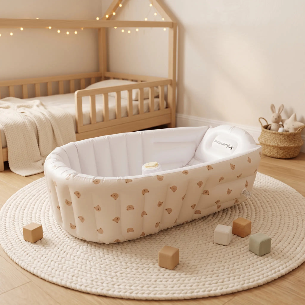 Baignoire Gonflable Bébé avec Pompe Intégrée et Fond Antidérapant - Bulle Petit Ours