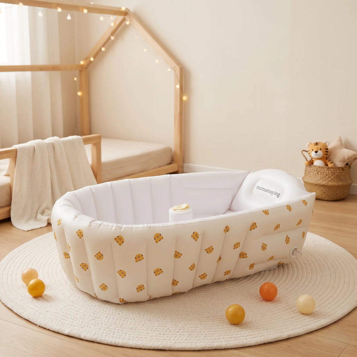 Baignoire Gonflable Bébé avec Pompe Intégrée et Fond Antidérapant - Bulle Tigre