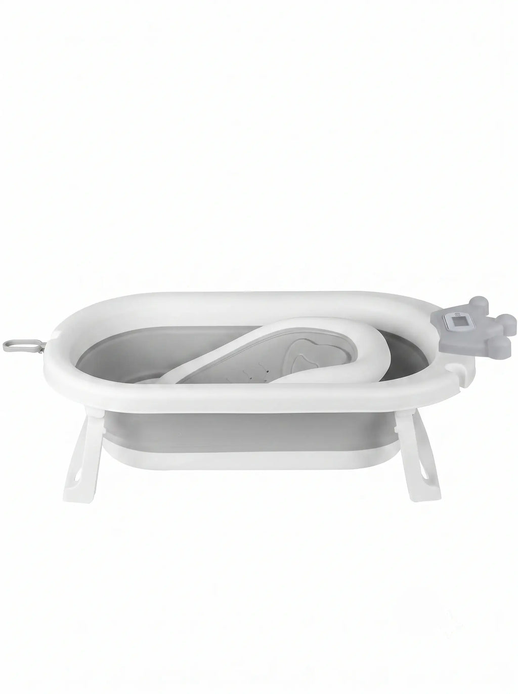 Baignoire Bébé Pliable Bouchon Thermosensible et Support Pommeau - Couronne Gris