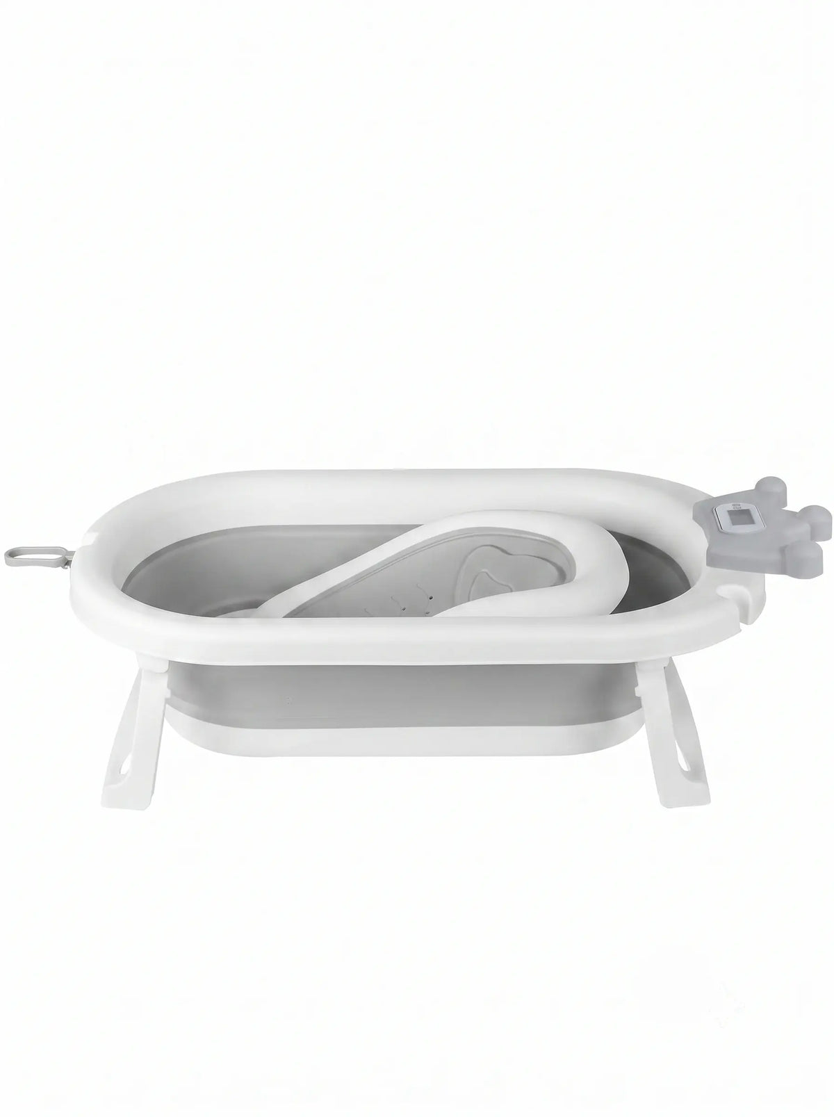 Baignoire Bébé Pliable Bouchon Thermosensible et Support Pommeau - Couronne Gris