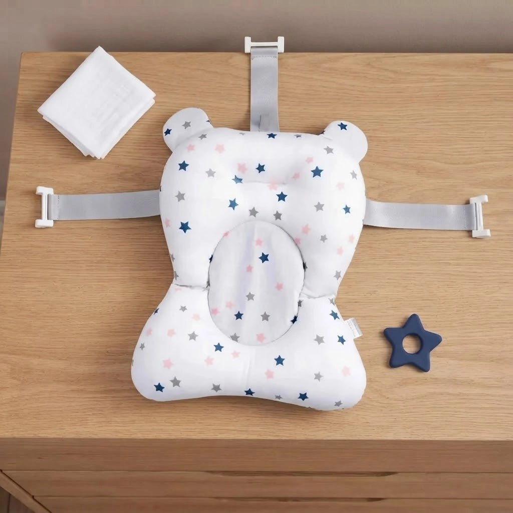 Baignoire Bébé Pliable avec Thermomètre Intégré et Coussin Flottant - Nuage Gris