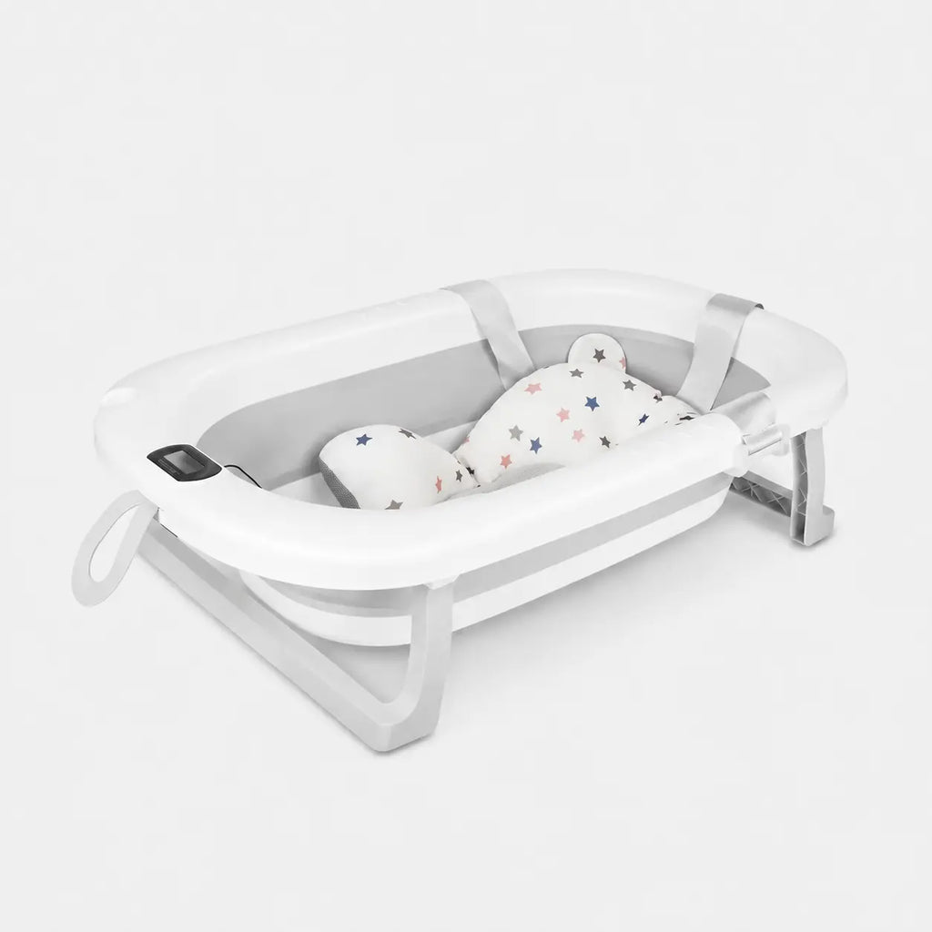 Baignoire Bébé Pliable Sécurisée Double Appui avec Crochet - Iris Gris