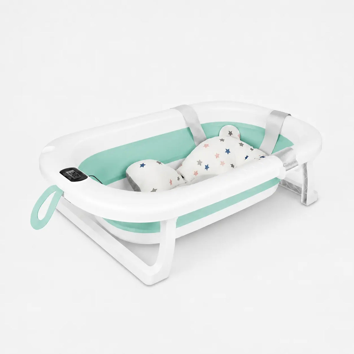 Baignoire Bébé Pliable Sécurisée Double Appui avec Crochet - Iris Vert
