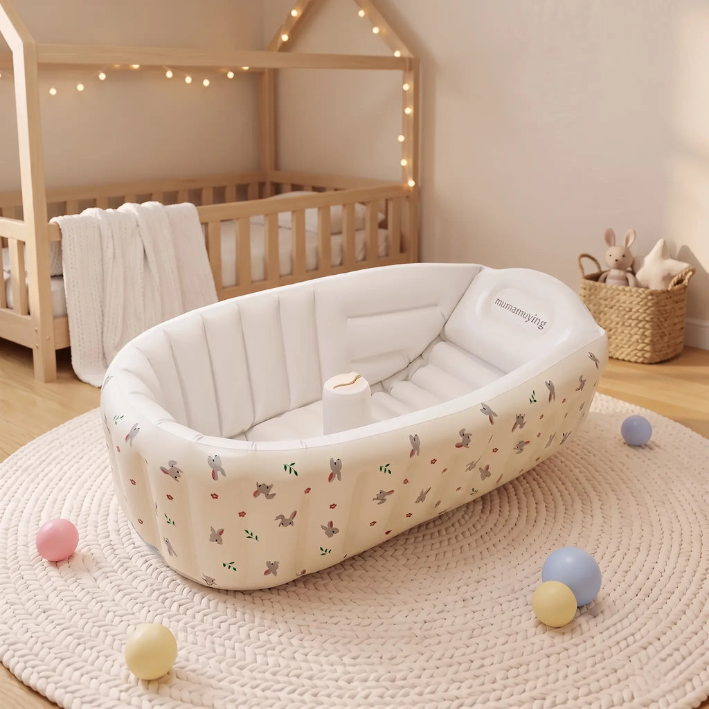Baignoire Gonflable Bébé avec Pompe Intégrée et Fond Antidérapant - Bulle Lapin