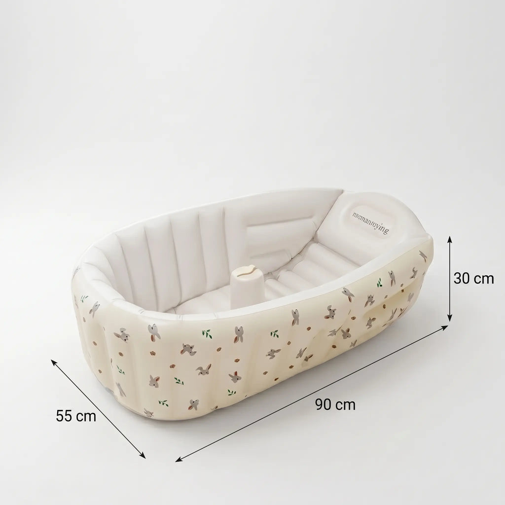 Baignoire Gonflable Bébé avec Pompe Intégrée et Fond Antidérapant - Bulle Lapin