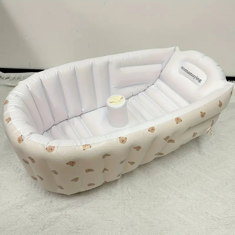 Baignoire Gonflable Bébé avec Pompe Intégrée et Fond Antidérapant - Bulle Petit Ours