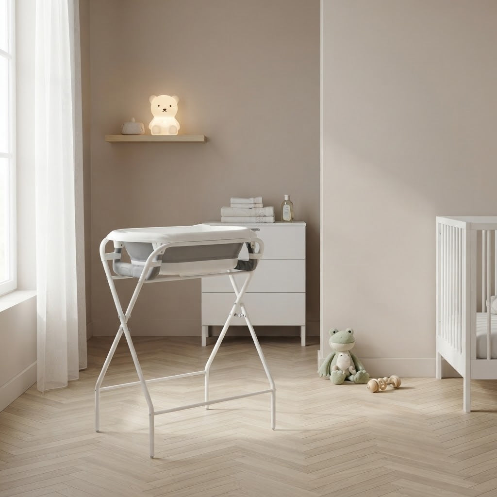 Baignoire Bébé Pliable avec Thermomètre Intégré et Coussin Flottant - Nuage Gris